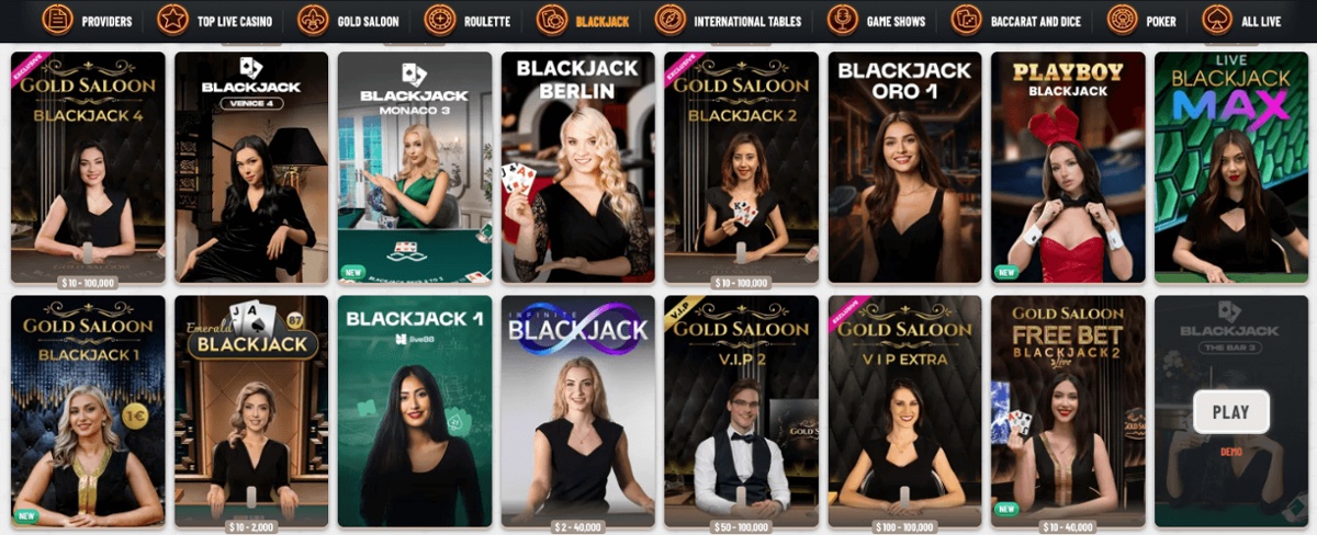 Blackjack games available at Wyns Casino.